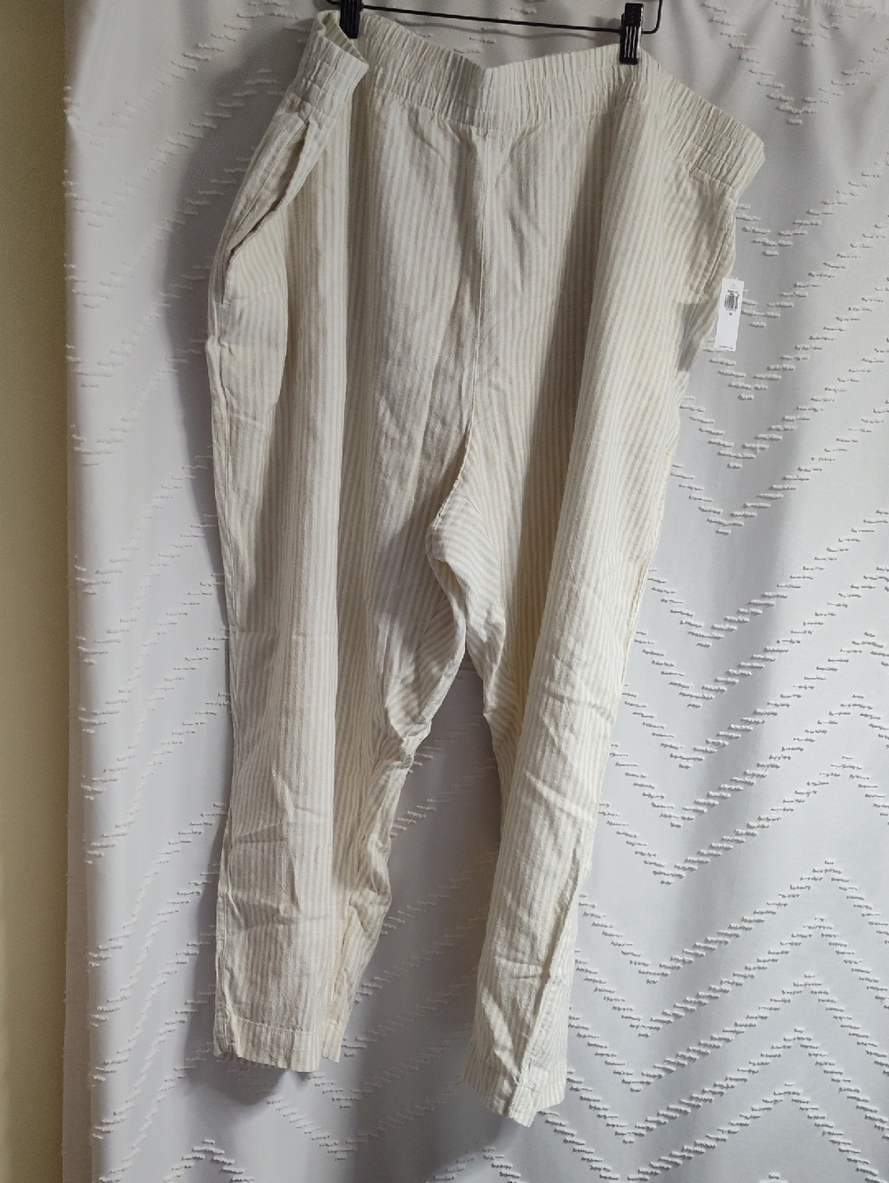 Old Navy White and Beige Pinstripe High-Rise Straight Pants